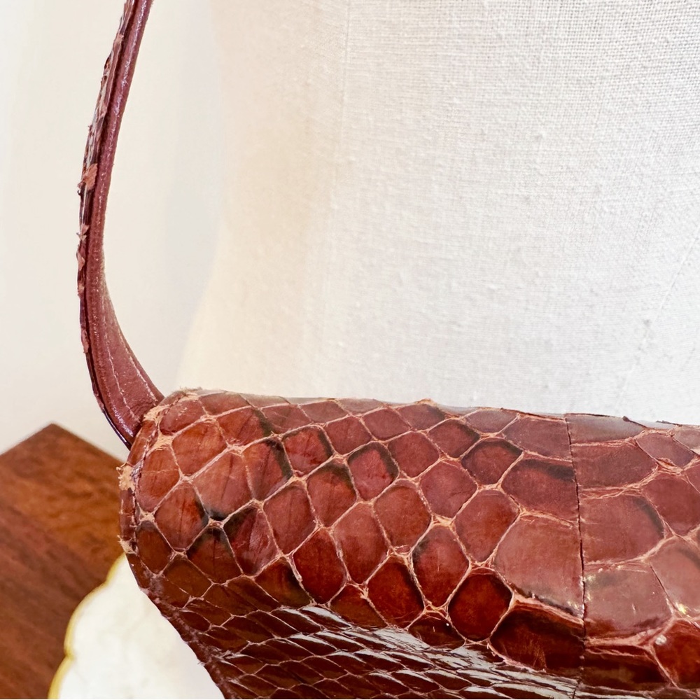 Vintage Brown Italian Snakeskin Small Bag Classic Elegant Preppy - Picture 3 of 16